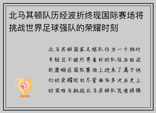 北马其顿队历经波折终现国际赛场将挑战世界足球强队的荣耀时刻