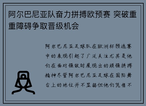 阿尔巴尼亚队奋力拼搏欧预赛 突破重重障碍争取晋级机会